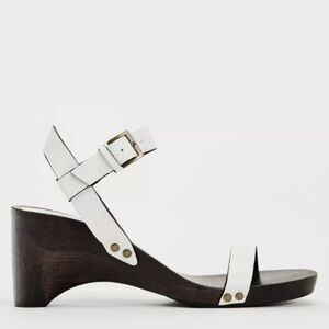 Zara White and Brown Wedge Sandals